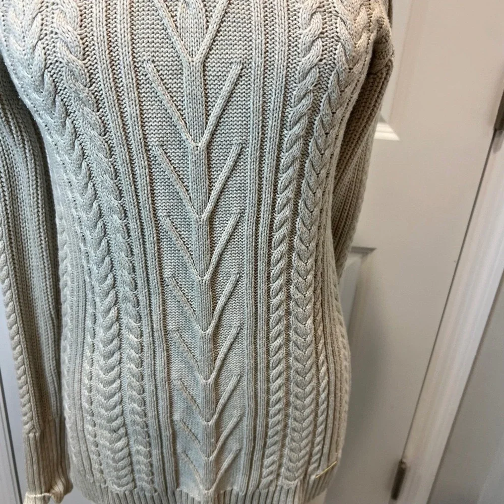 Michael Kors Womens Sweater Cold Shoulder Cable Knit Beige Size S